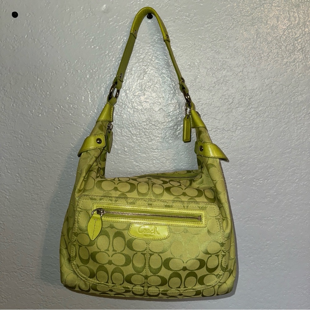 Coach Lime Green Signature Canvas Hobo bag F14691